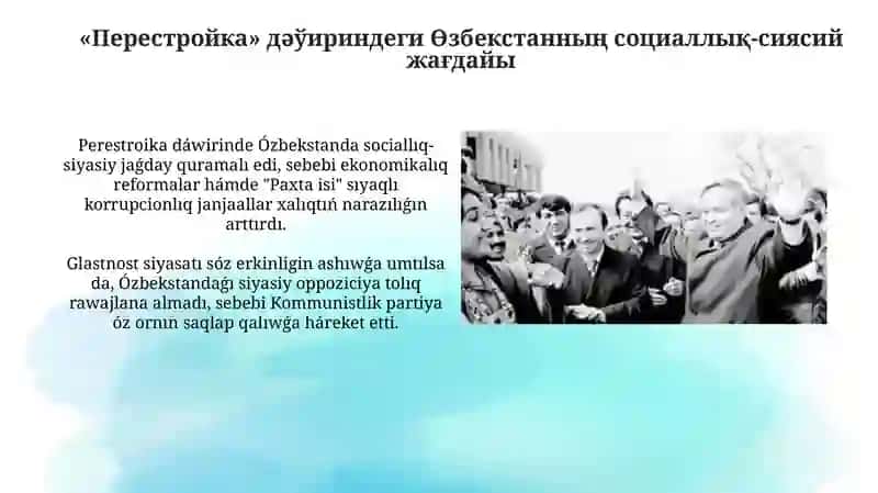 "Qayta qurıw" jıllarında Ózbekstandaǵı jámiyetlik-siyasiy jaǵday 3