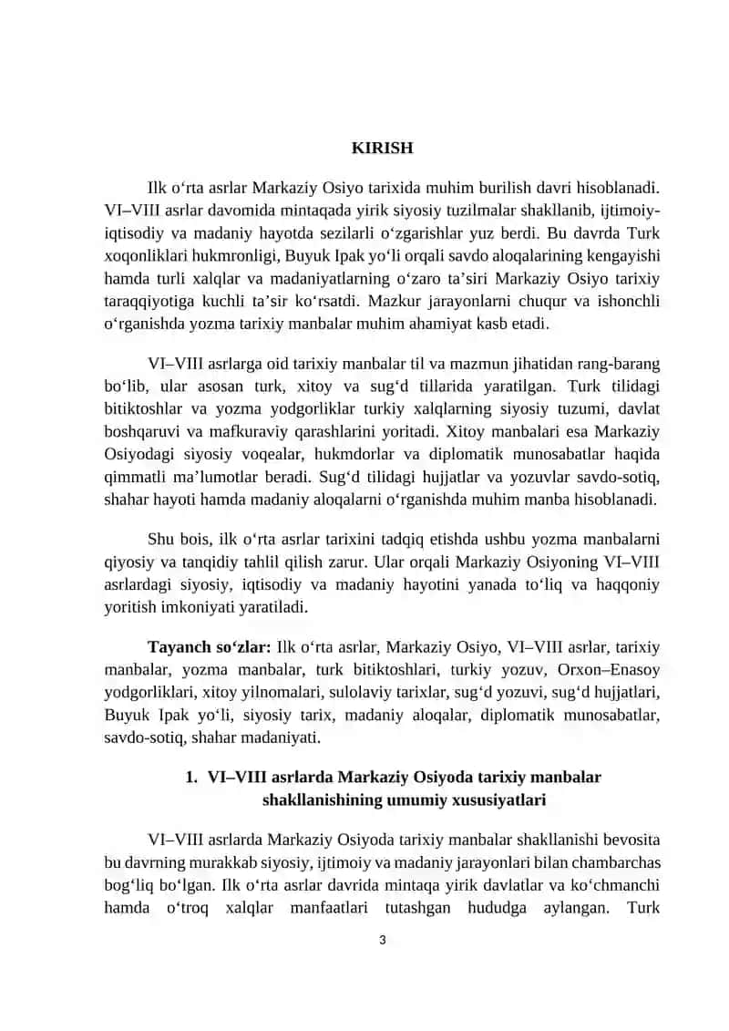 Ilk o‘rta asrlar davri tarixiy manbalari – Markaziy Osiyoda VI–VIII asrlarning tarixiy manbalari. 3