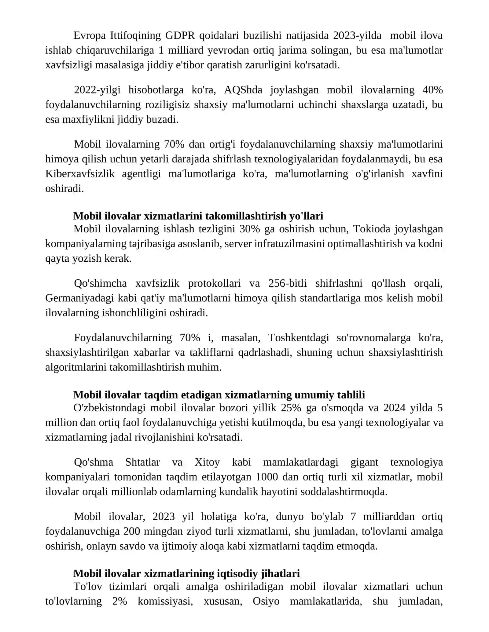 Mobil ilovalarga koʻrsatilgan xizmatlarni tahlil qilish 3