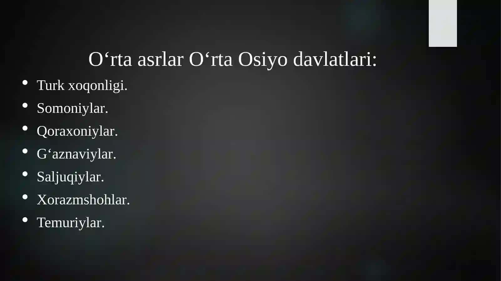 O‘rta asrlar O‘rta Osiyoni taqasida davlatlari tarix shunosligi 3