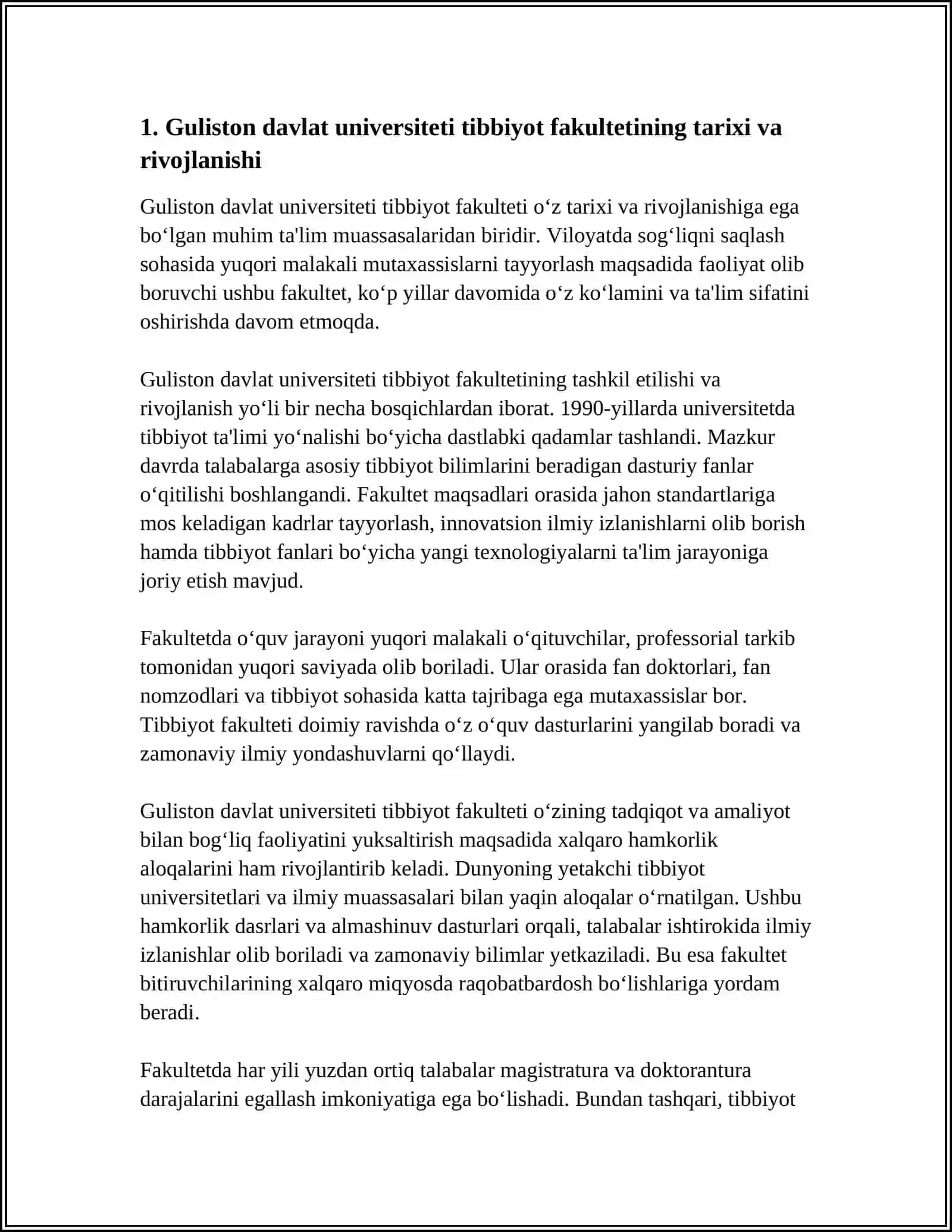Guliston Davlat Universiteti Tibbiyot Fakulteti - O'quvchi: TO'XTAMURODA BEGOYIM, 1-KURS, 131-GURUH 3