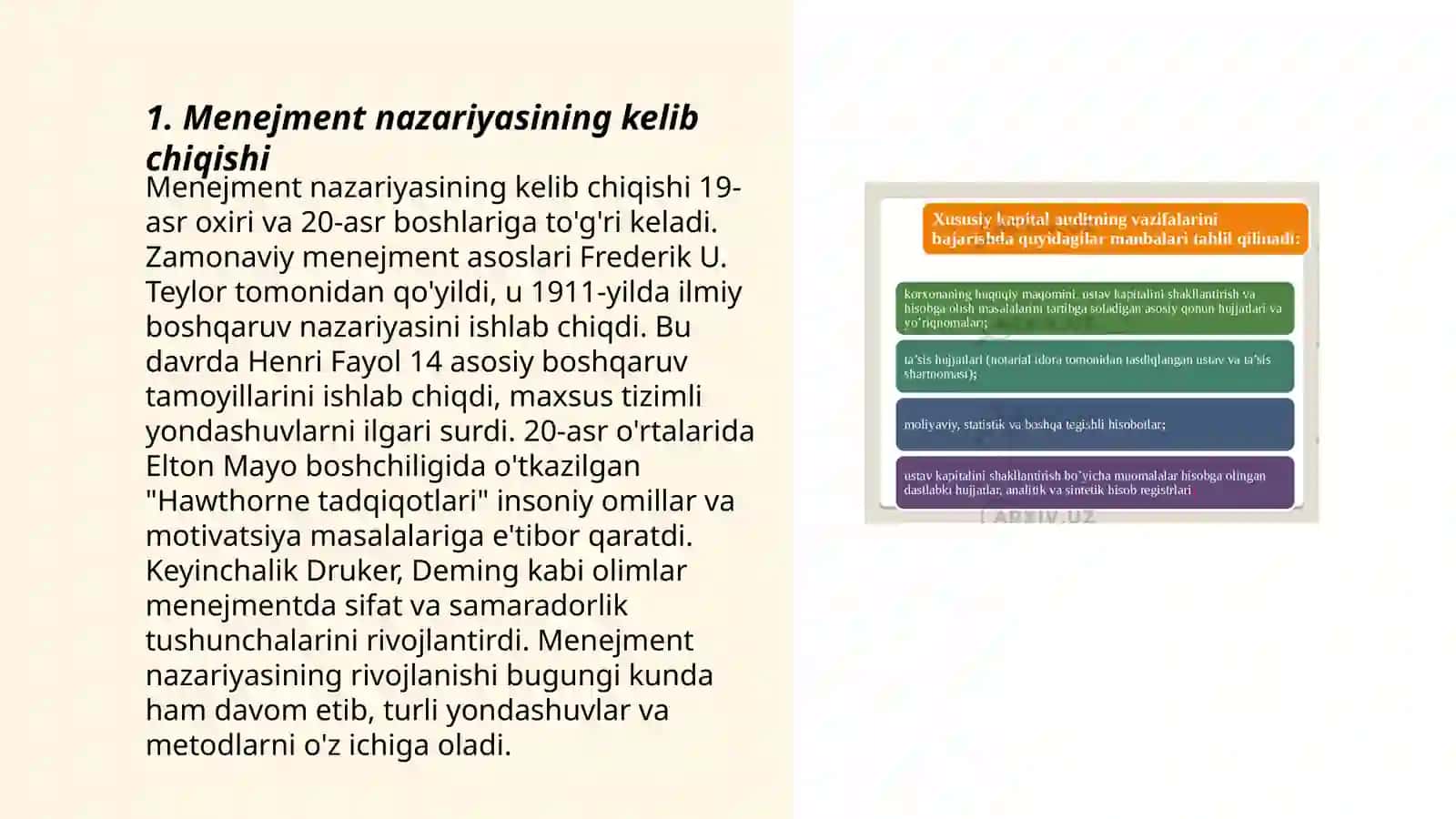 Menejment nazariyasining shakllanishi va rivojlanishi 3