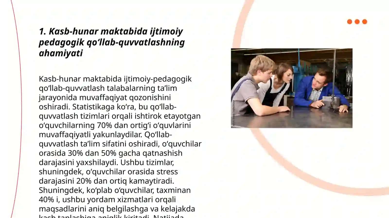 Kasb-hunar maktab oʻquvchilarini ijtimoiy pedagogik qoʻllab quvvatlash. Yosh -oilalarni ijtimoiy pedagogik qollab quvvatlash 3