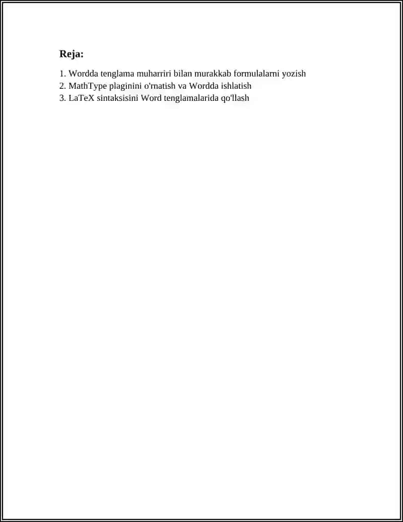 WORD MATN TAHRIRLAGICHIDA MURAKKAB FORMULALI MATNLARNI YOZISH GRAFIK OBʼEKTLAR YARATISH 3