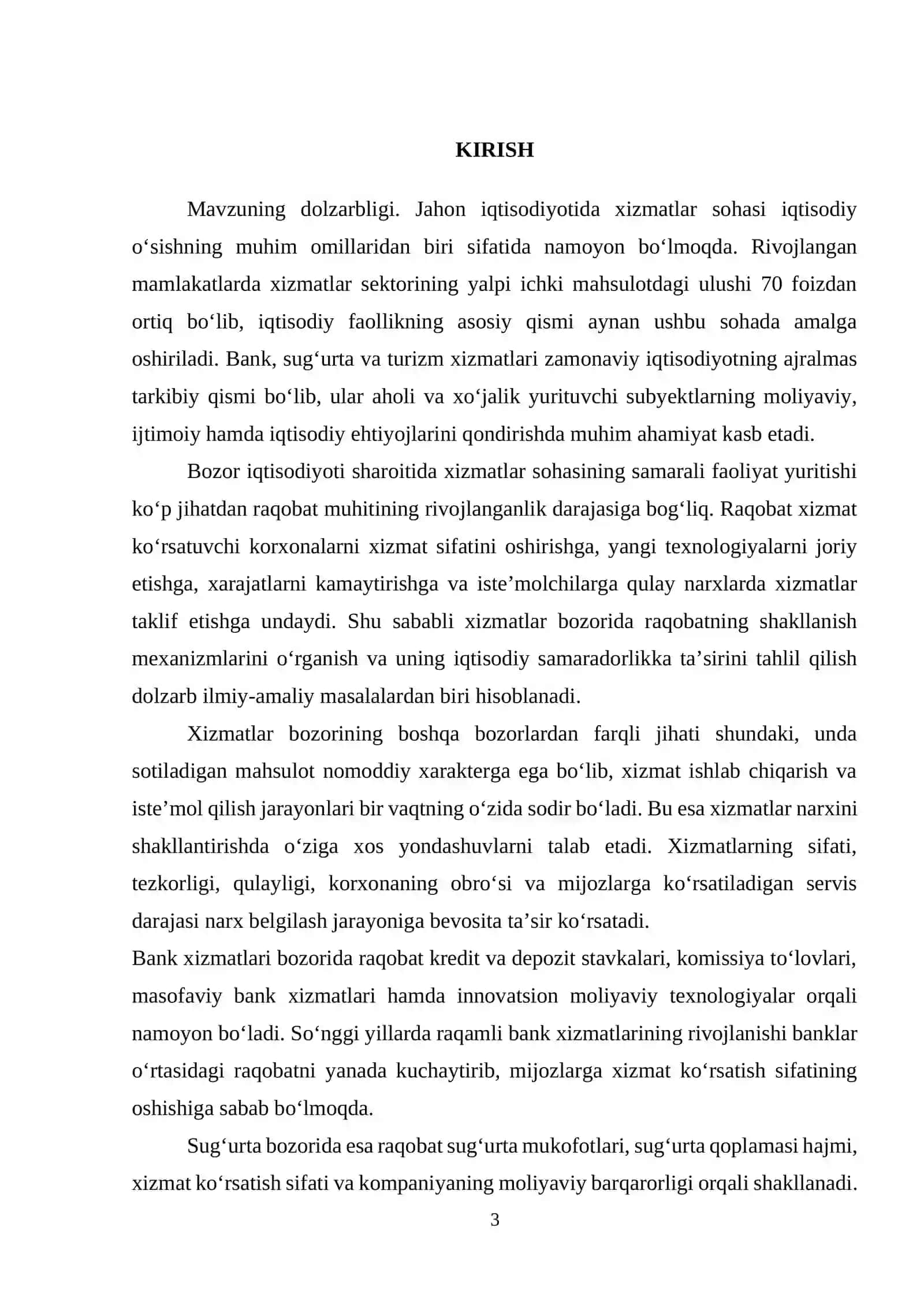 Xizmatlar sohasida raqobat va narx belgilash xususiyatlari 3