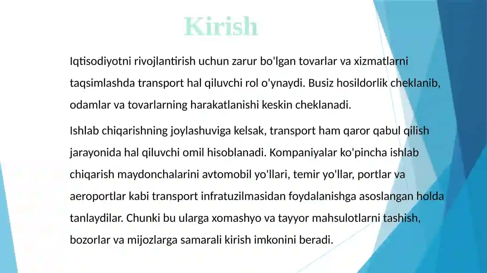 Transportning xo’jalik tizimida joylashtirish roli 3