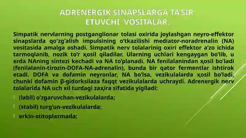 Adrenomimetiklar. Pediatriyada adrenomimetiklarni o’ziga xos qo’llanishi. 3