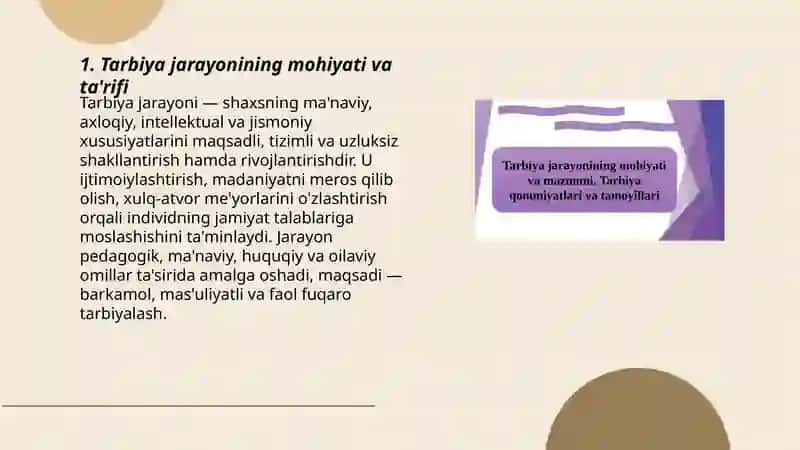 Tarbiya jarayoning mohiyati, mazmuni, tarbiya tamoyillari va metodlari 3