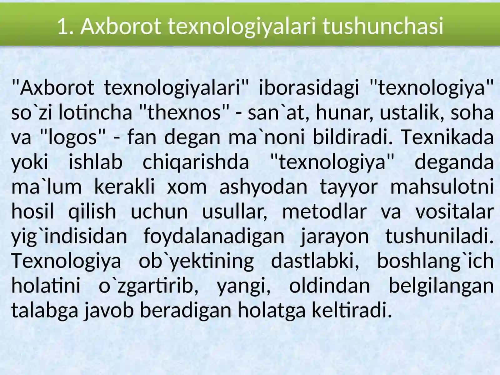 Sohada axborot texnologiyalari faniga kirish. Axborot kommunikatsion texnologiyalarining komponentalari 3
