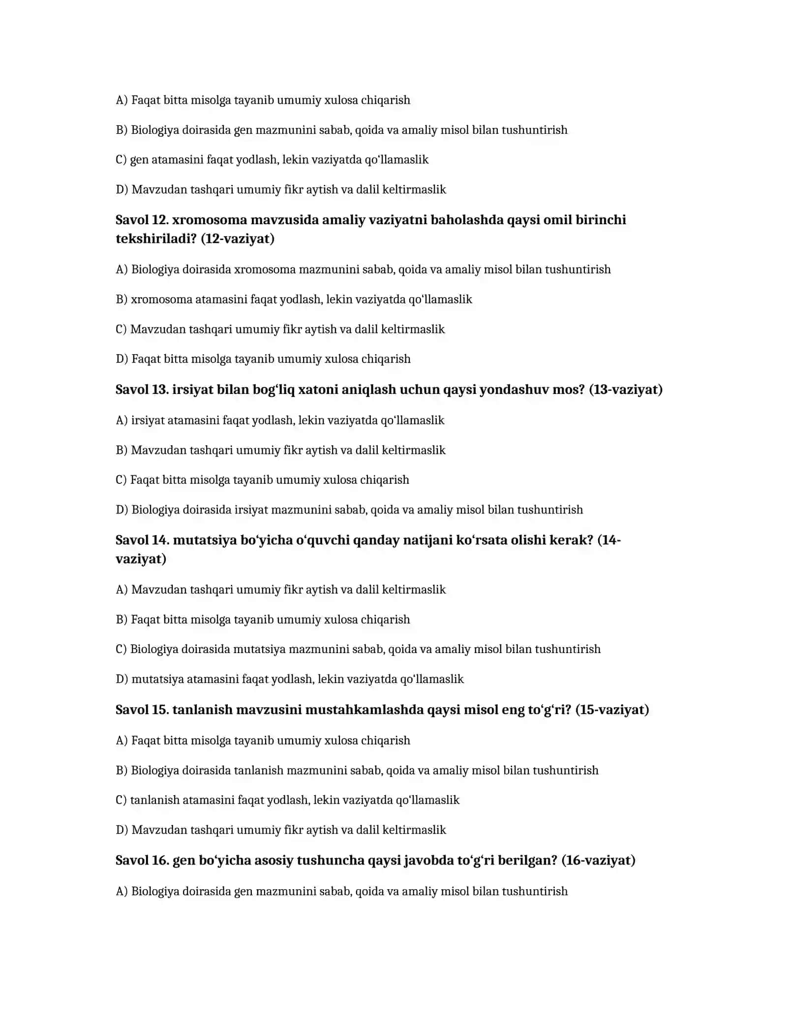 Biologiya: genetika va evolyutsiya — 100 test 3