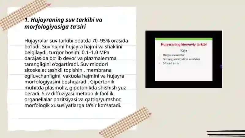 Hujayraninng kimyoviy tarkibi xossalari hujayra morfologiyasi 3