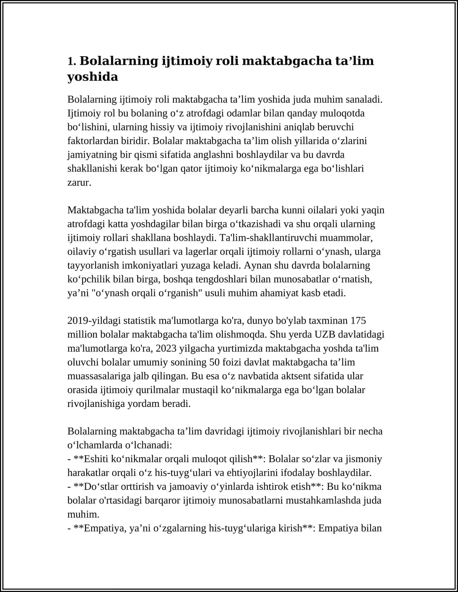 MUSTAQIL ISH Mavzu: Maktabgacha ta'lim yoshdagi bolalarning ijtimoiyalashuvi 3