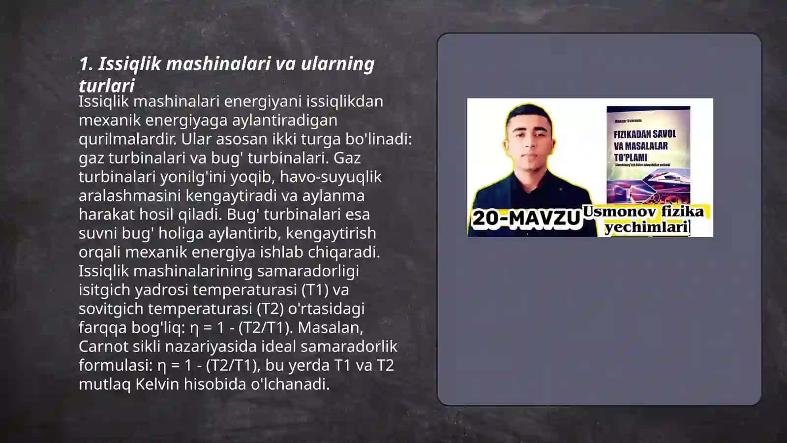 Sikl. Isitish va sovitish mashinalari. Karno sikli. Termodinamik potensiallar. Standart erkin energiyaning o‘zgarishi. Dissipativ funksiya va entropiya o‘sish tezligi. Statsionar holat barqarorligi va kriteriy darajasi 3