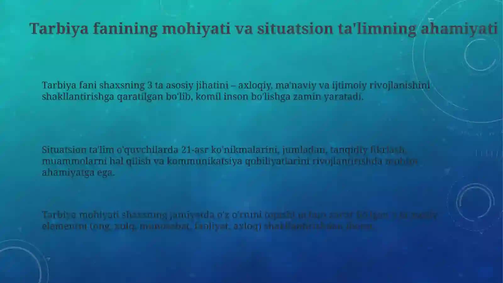 Situativ ta’lim asosida umumta’lim maktablarida Tarbiya fanini o‘qitish 3