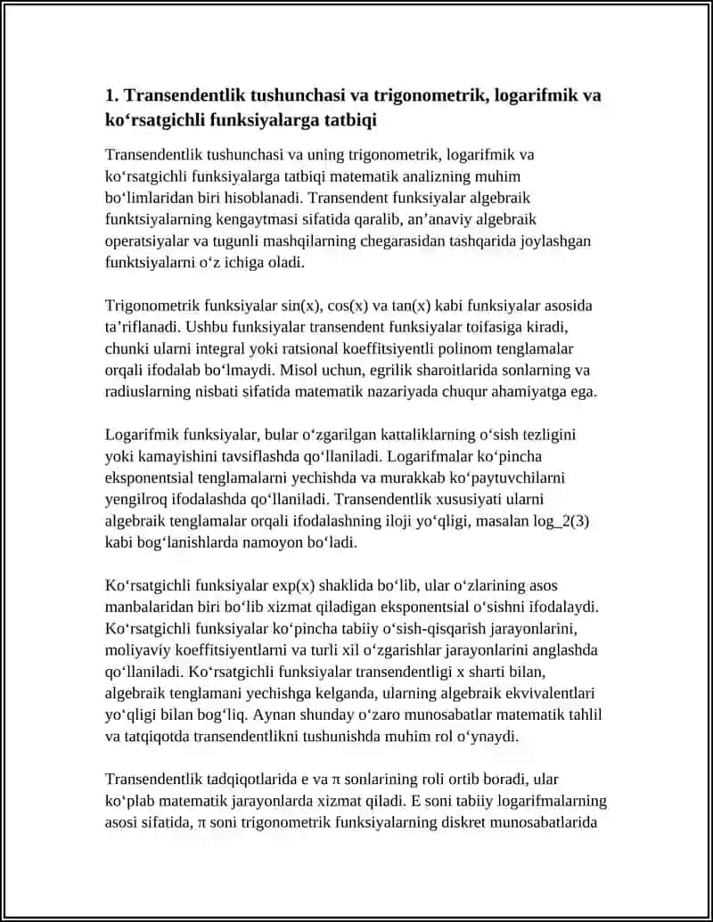 TRIGONOMETRIK, LOGARIFMIK VA KOʻRSATGICHLI FUNKSIYALARNING TRANSENDENTLIGI 3
