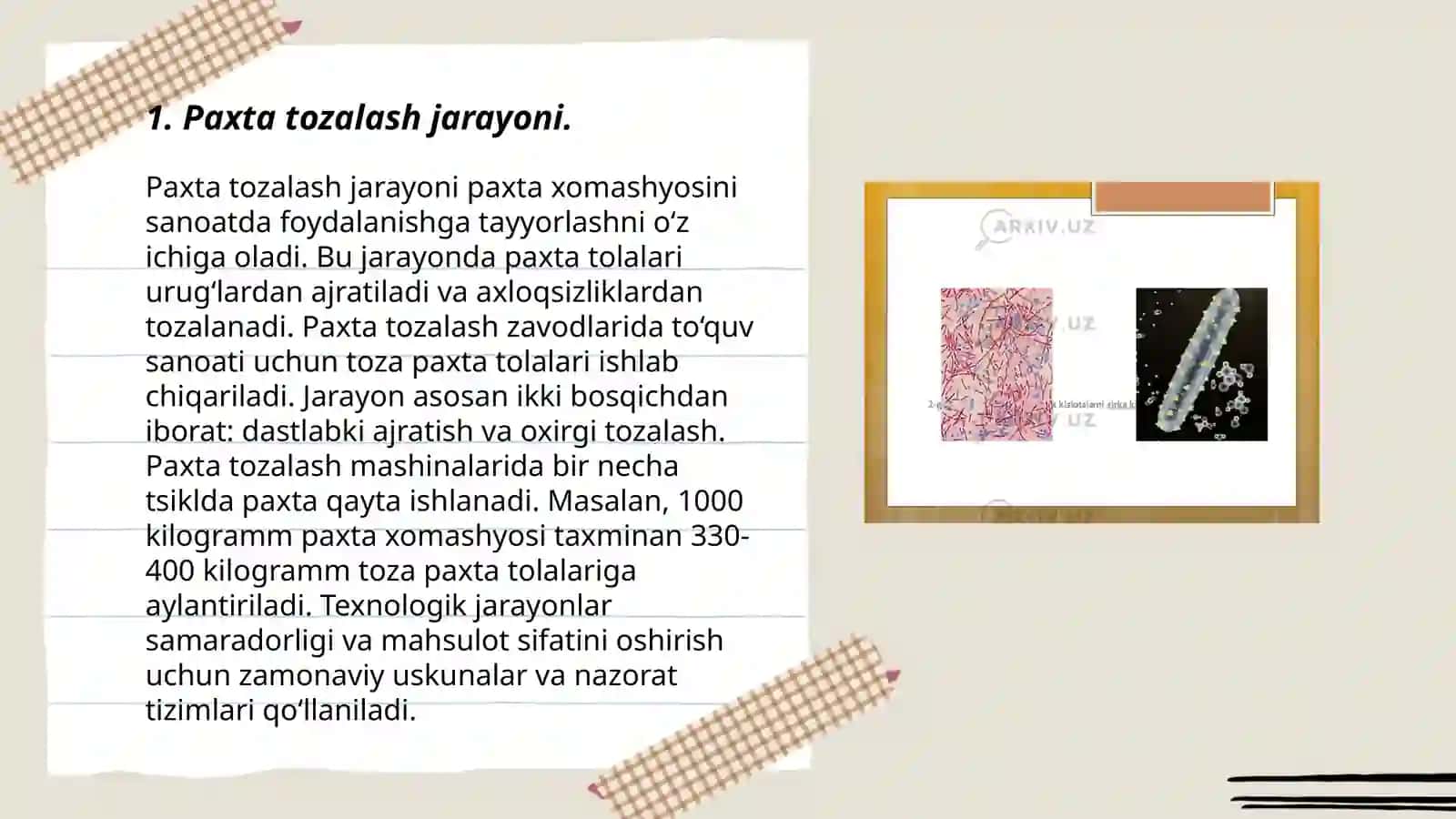 Paxta tozalash jarayoni 3