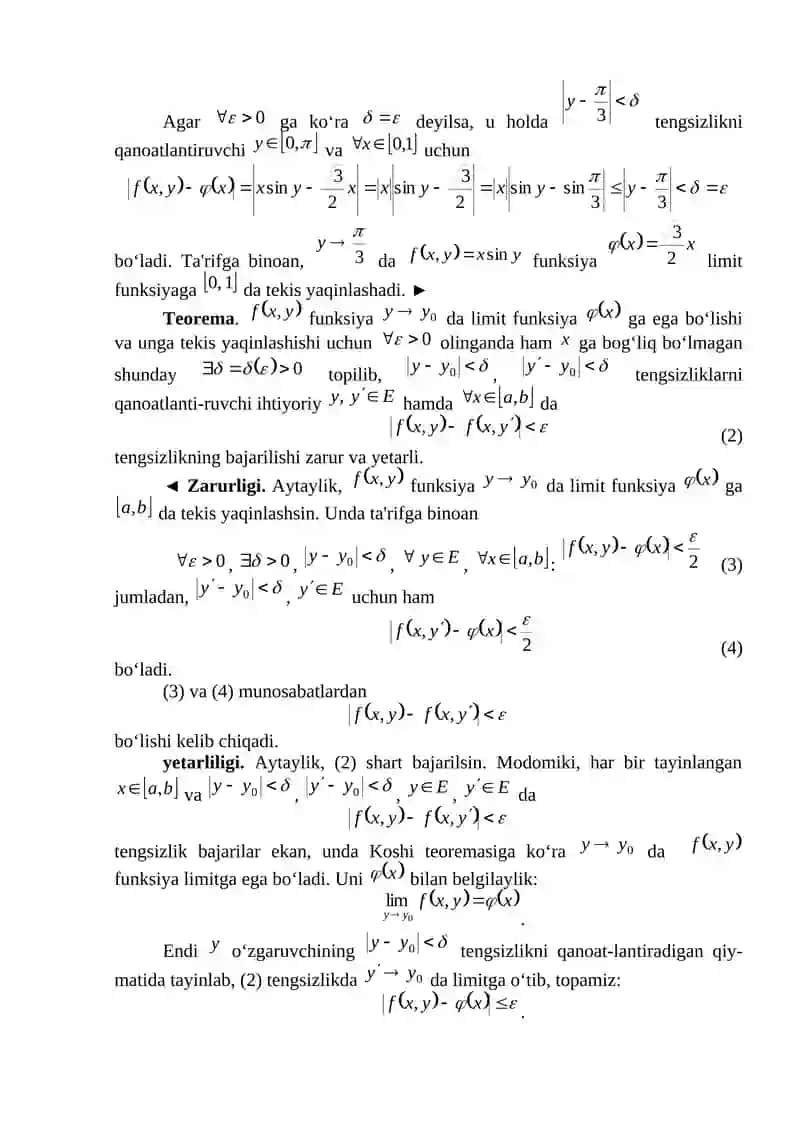 Ikki o`zgaruvchili funksiyaning bir o`zgaruvchisi bo`yicha yaqinlashishi 3