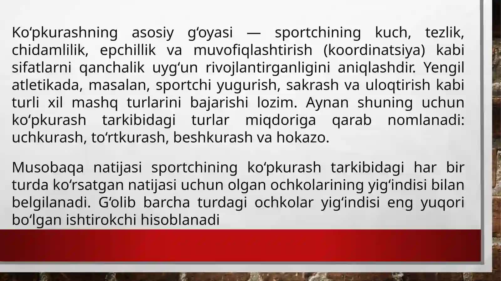 Ko'pkurash turlari texnikasi bilan tanishish 3