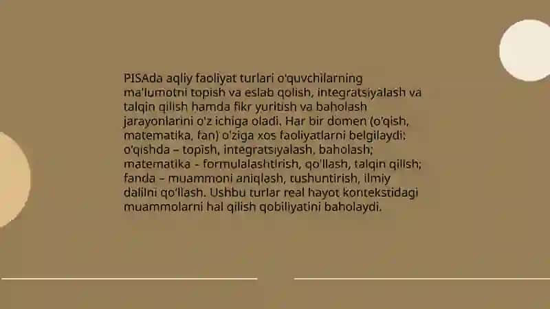 PISA xalqaro baholash dasturida aqliy faoliyat turlari 3