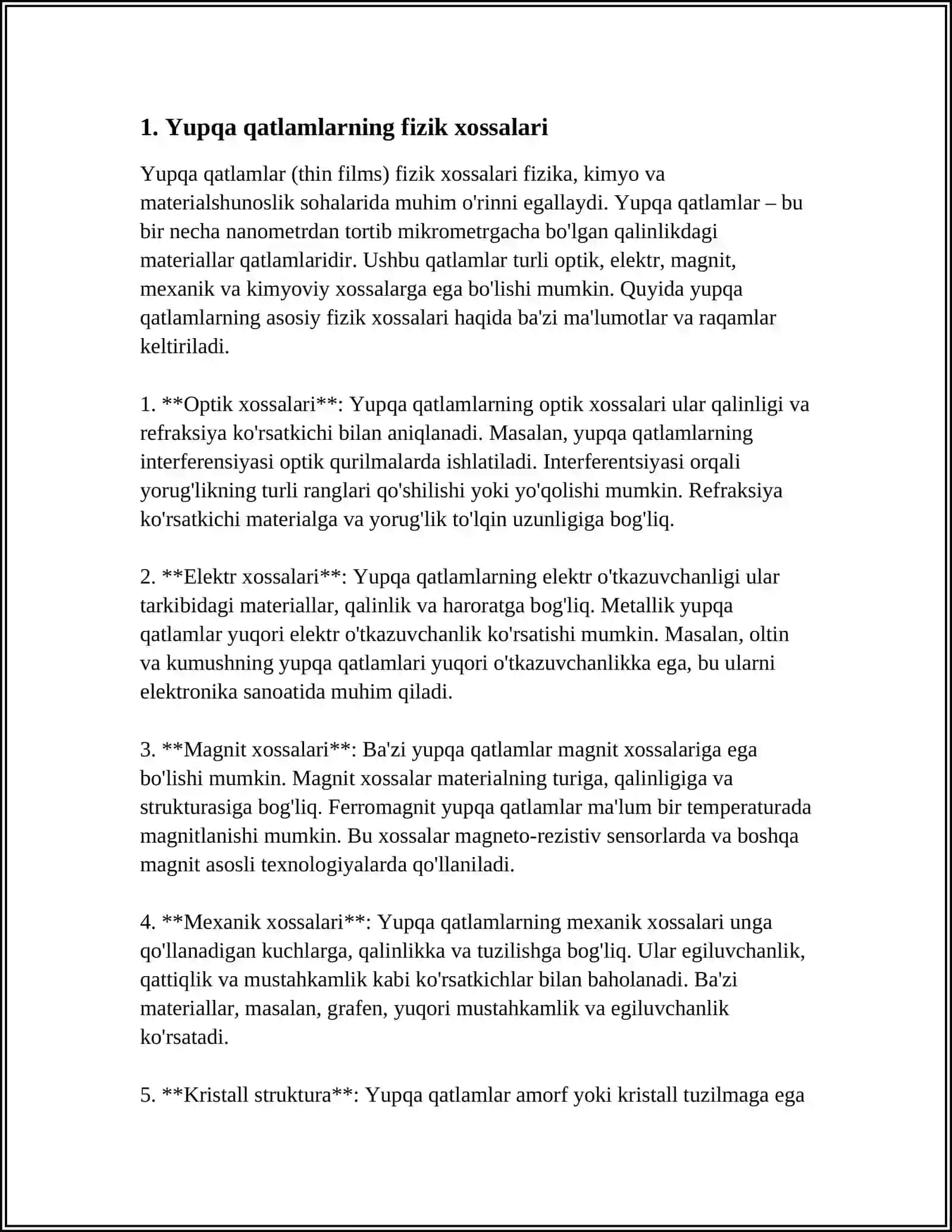 Yupqa Qatlamlarning Tuzilishi va Xossalari 3