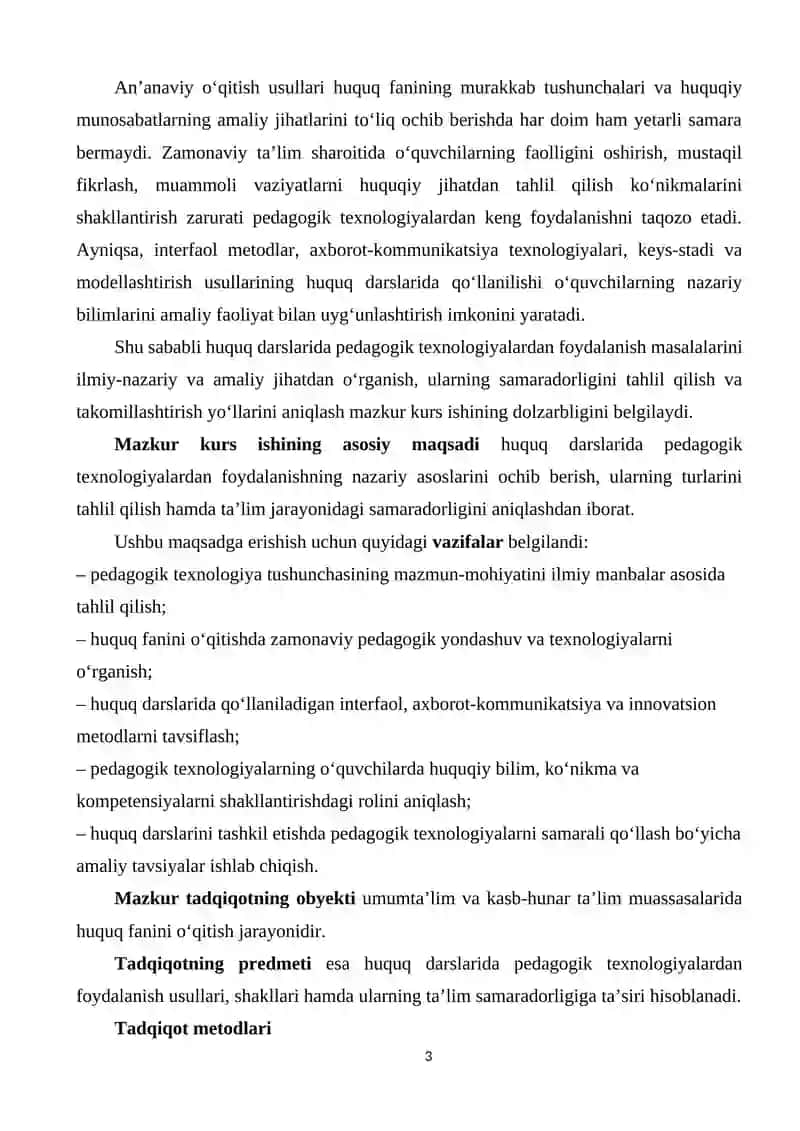HUQUQ DARSLARIDA PEDAGOGIK TEXNOLOGIYALARDAN FOYDALANISH 3