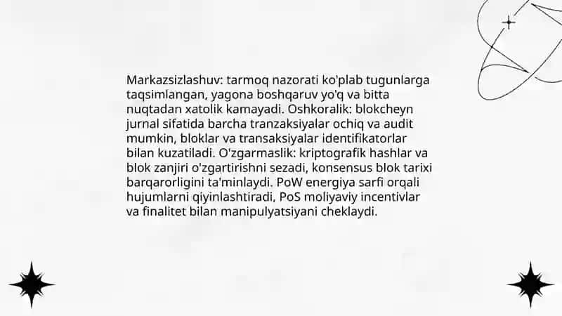 Blokcheyn tamoyillari.konsensus algoritmlari(POW,PoS) Mòminov Otabek 3