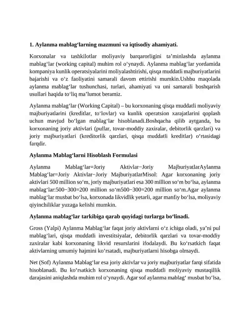 Aylanma mablagʻlardan foydalanish samaradorligi statistikasi 3