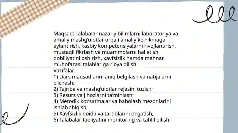 Laboratoriya va amaliy mashg'ulotlarni tashkil etish va uni o'tkazish metodikasi 3