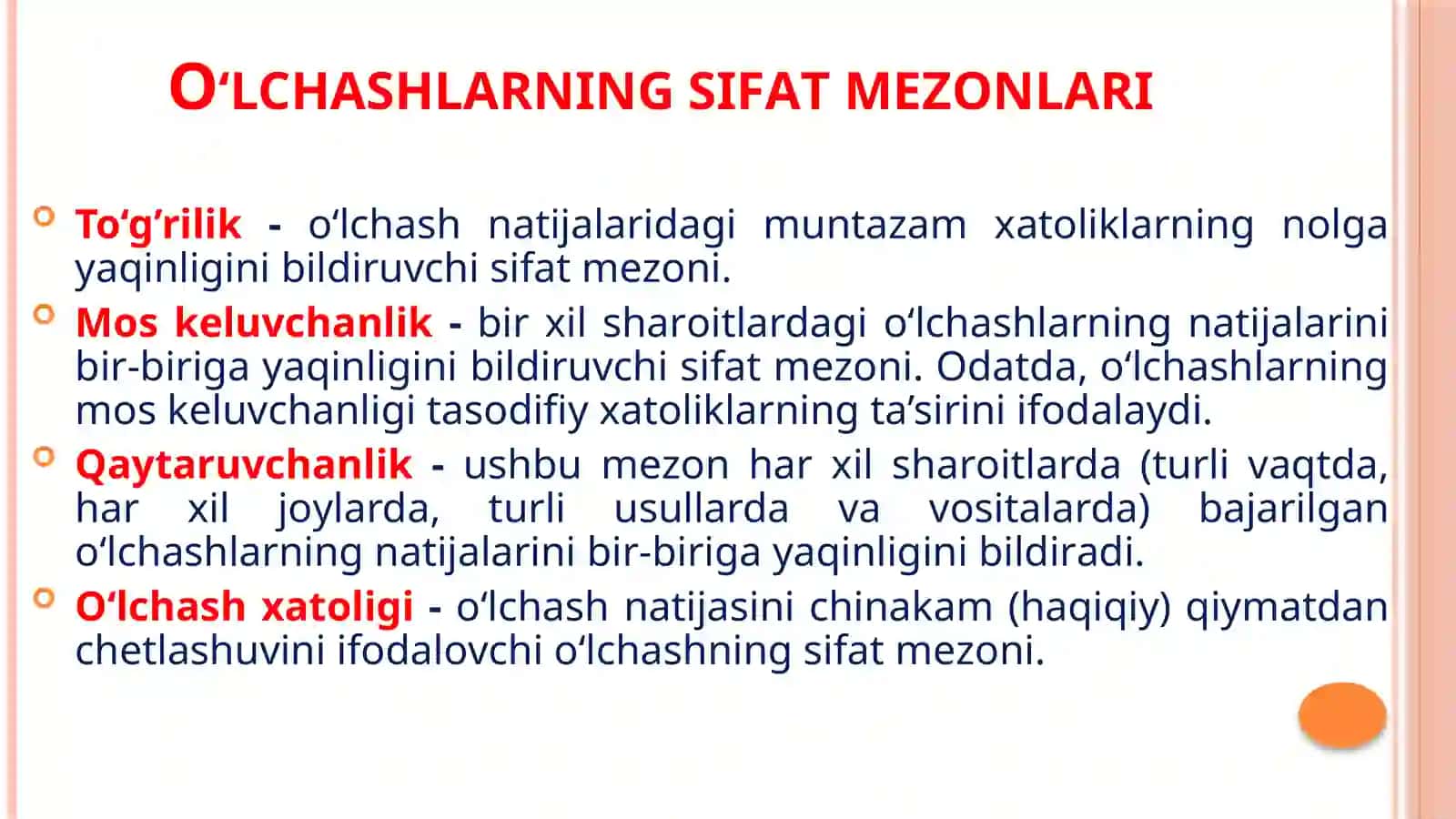 5-MА’RUZА.O‘LCHАSHLАRNING SIFАT MЕZОNLАRI 3