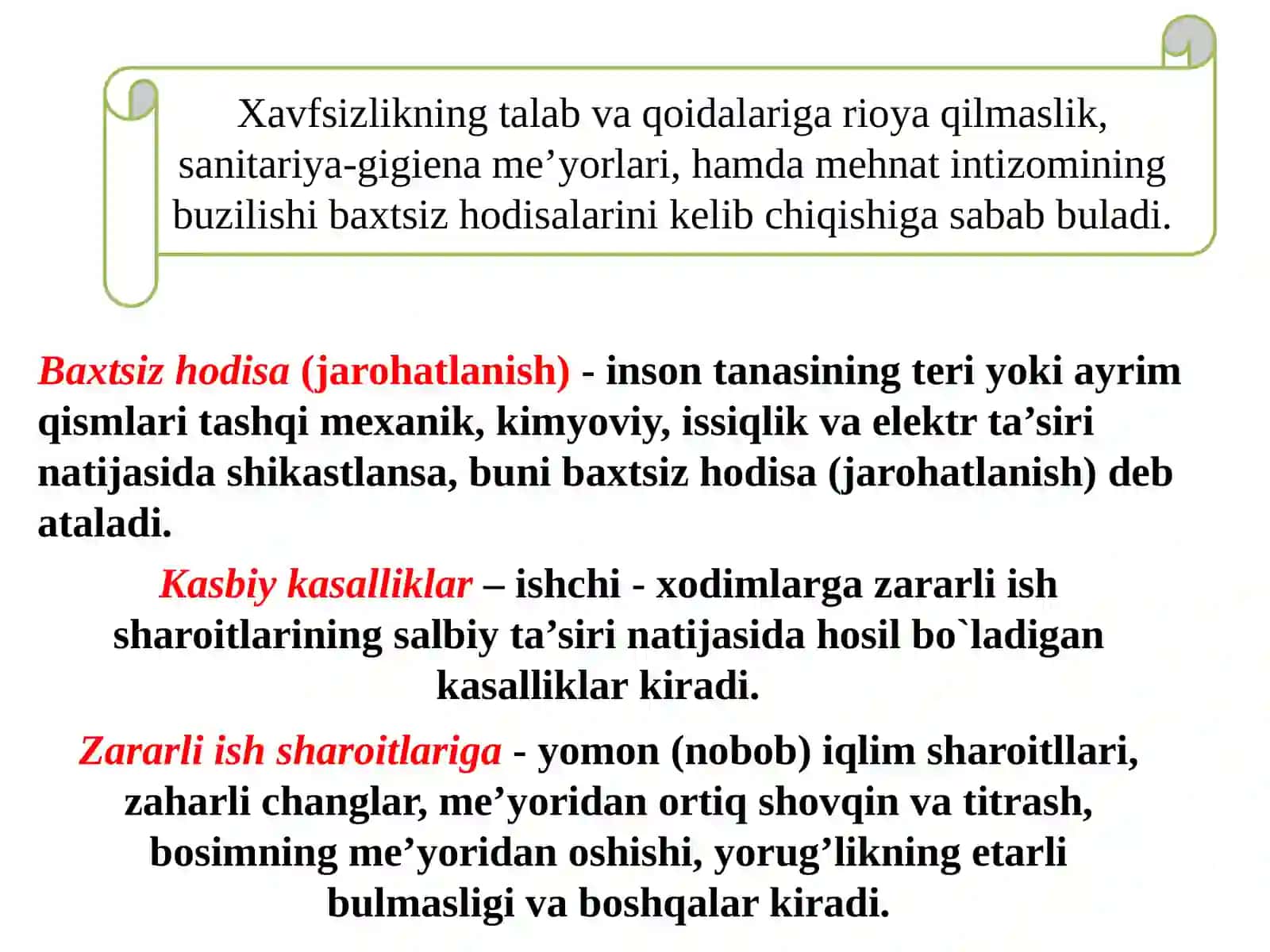 Ishlab chiqarishdagi baxtsizhodisalar, ularni kamaytirish chora tadbirlari 3
