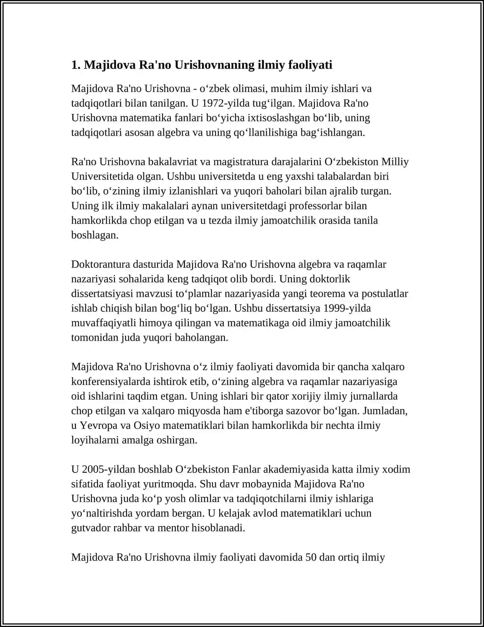O'ZBEK TILSHUNOSLARI: MAJIDOVA RA'NO URISHEVNA 3