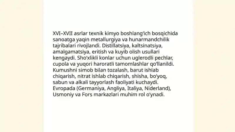 Texnik kimyoning XVI va XVII asrlardagi boshlangʻich qadamlari 3