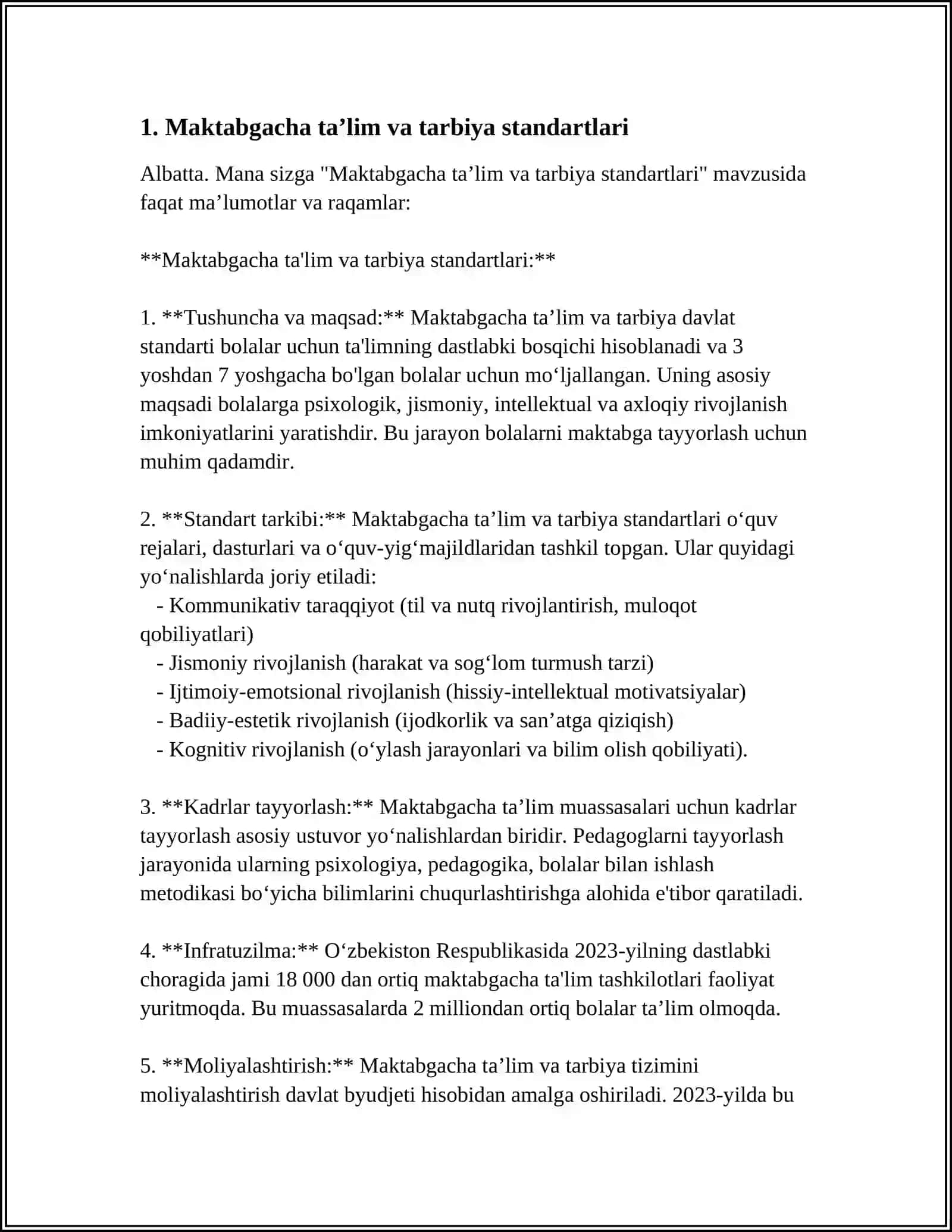 MAKTABGACHA TA‘LIM VA TARBIYA STANDARTI VA UNDAGI RIVOJLANTIRUVCHI MUHITNI TASHKIL ETISHGA QO‘YILADIGAN TALABLAR 3
