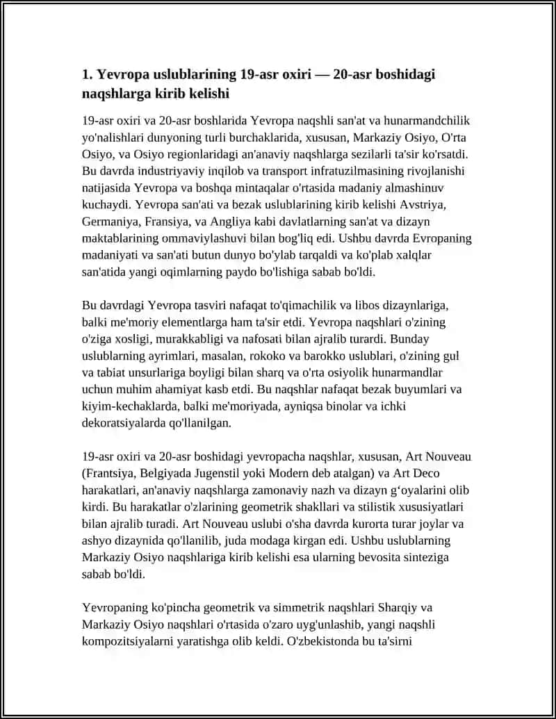 19-ASR OXIRI 20-ASR BOSHLARIDAGI NAQSHLARGA YEVROPA NAQSHLARINING TAʼSIRI 3