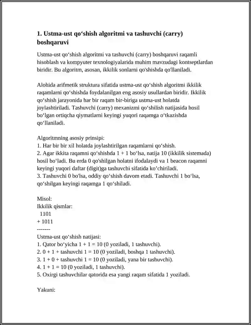 O'NLI SANOQ SISTEMASIDA NOMANFIY BUTUN SONLAR USTIDAGI ARIFMETIK AMALLARNING ALGORITMI 3