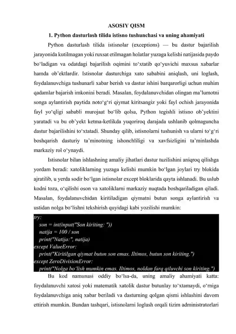 Phytonda istisnolar bilan ishlash 3