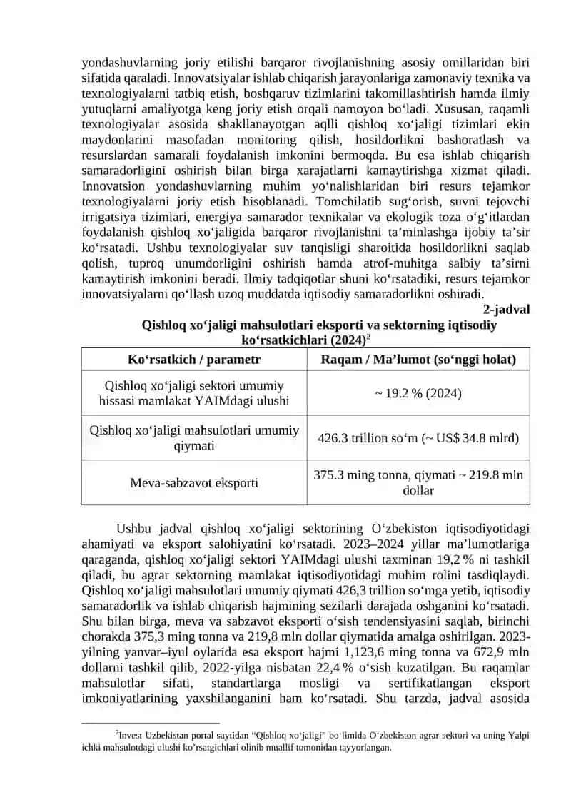 Qishloq xo‘jaligida barqaror rivojlanish va innovatsion yondashuvlar 3