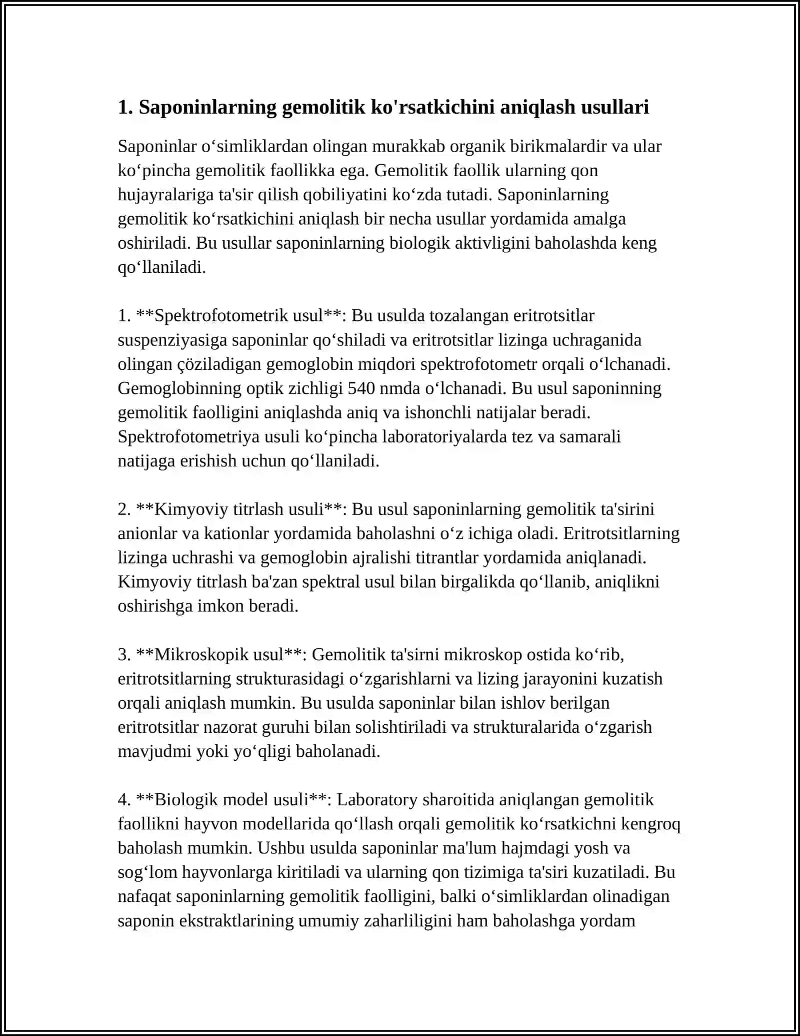 SAPONINLARNI GЕMOLITIK KO’RSATKICHINI (INDЕKSINI) ANIQLASH. MANCHJURIYA ARALIYASI 3