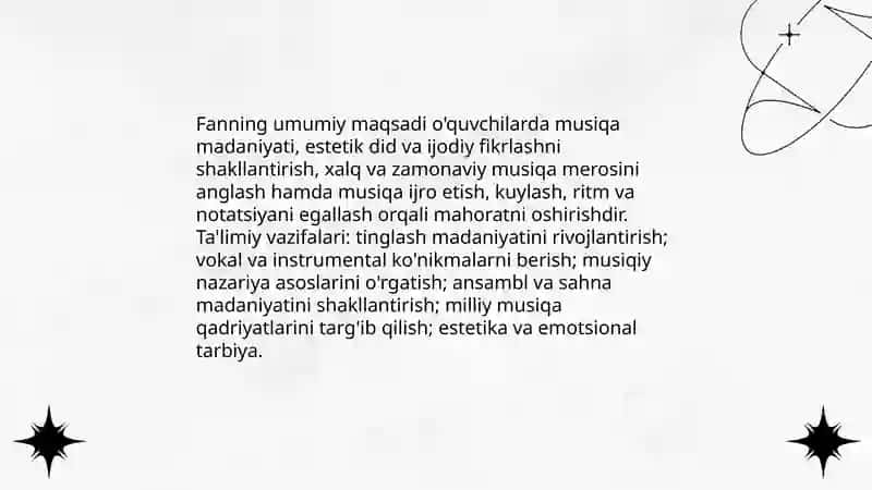 Musiqa oʻqitish metodikasi va maktab repertuari fani maqsad va vazifalari 3