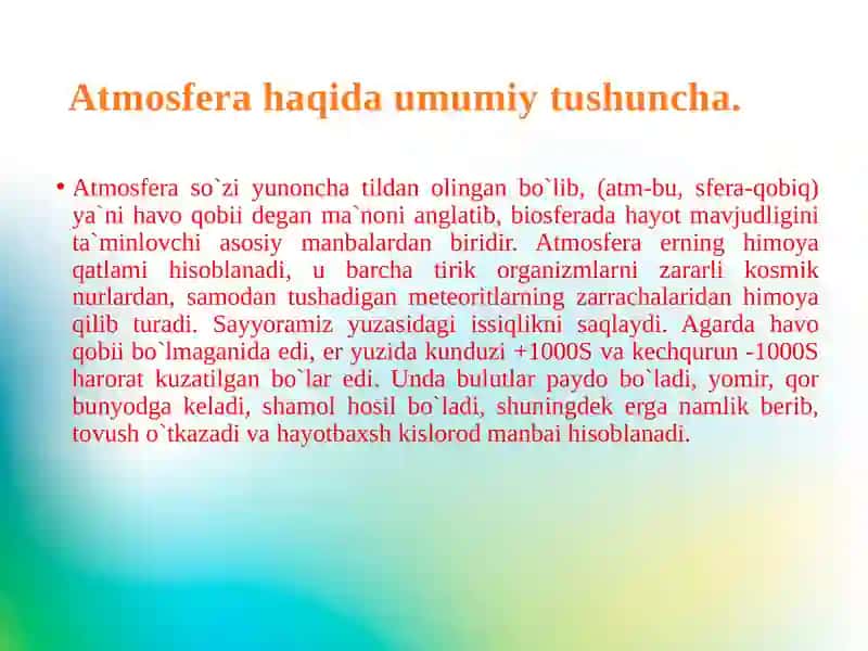 ATMOSFERA HAVOSINING EKOLOGIK FUNKSIYASI 3
