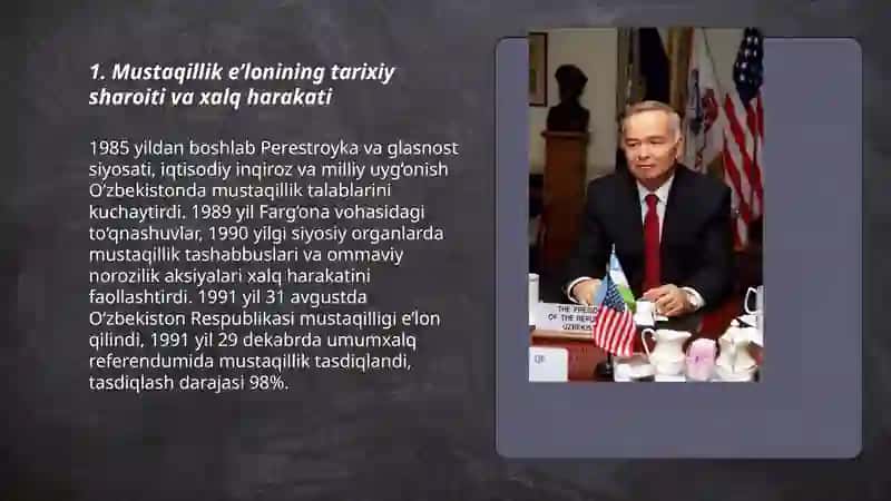 Mustaqil O‘zbekiston Respublikasi tashkil topishining tarixiy ahamiyati 3