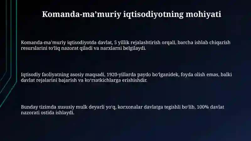 Komanda-ma'muriy iqtisodiyotning mohiyati 3