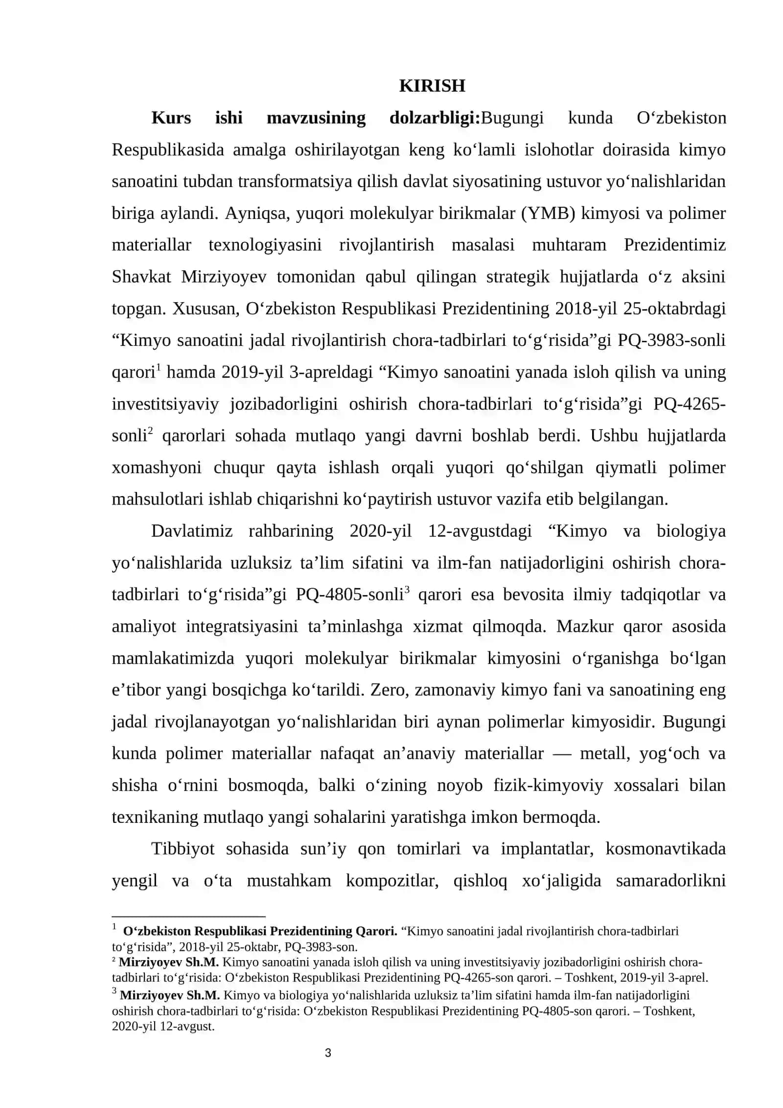 Yuqori molekulyar birikmalar va ularning xossalari. KURS ISHI 3