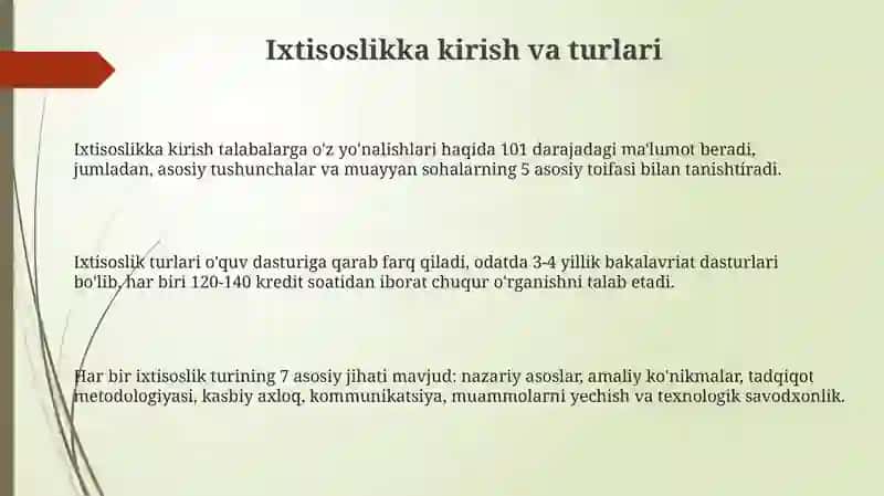 Ixtisoslikka kirish va yo'nalishlar 3