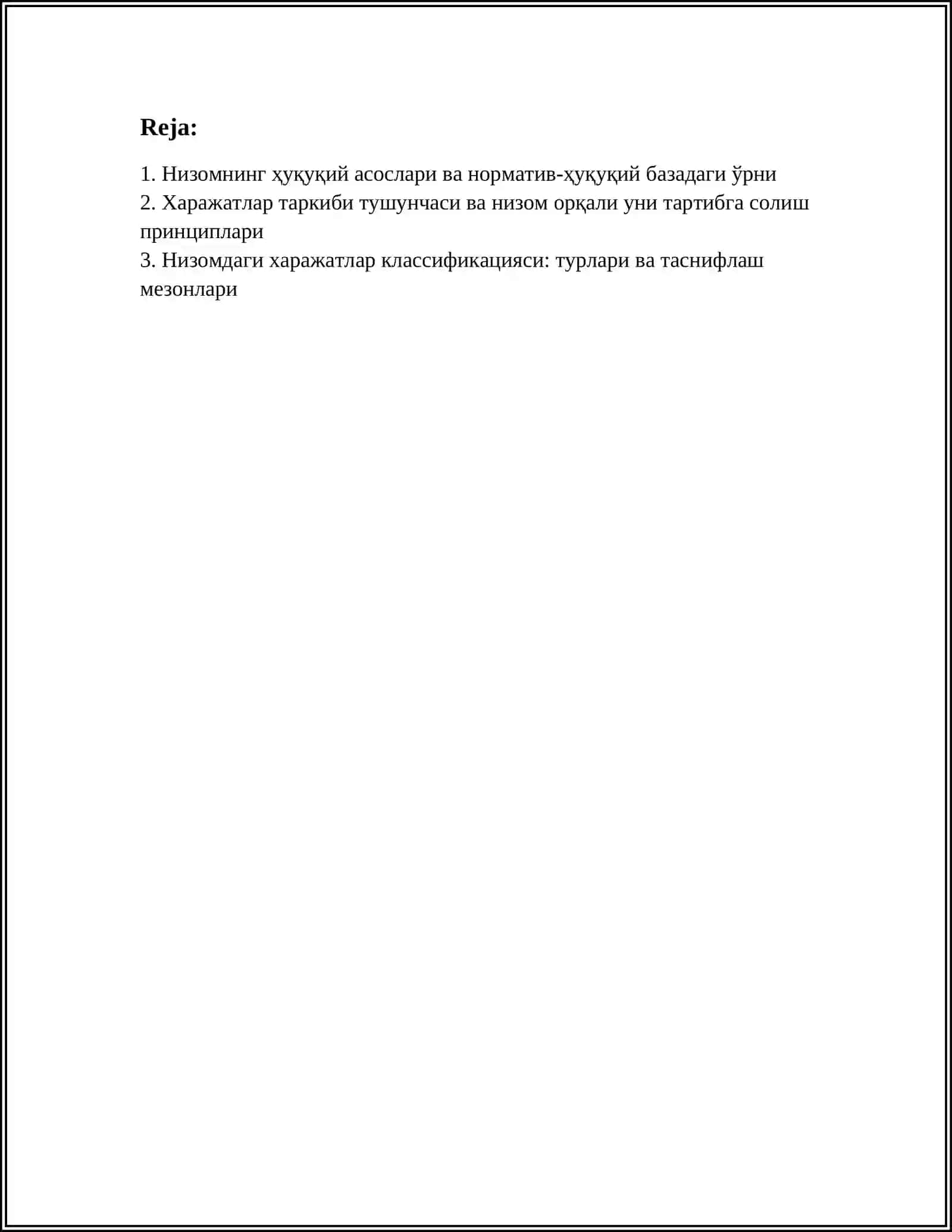 ХАРАЖАТЛАР ХИСОБИНИ ТАШКИЛ ЭТИШДА ХАРАЖАТЛАР ТАРКИБИ ТУГРИСИДАГИ НИЗОМНИНГ УРНИ ВА АХАМИЯТИ 3