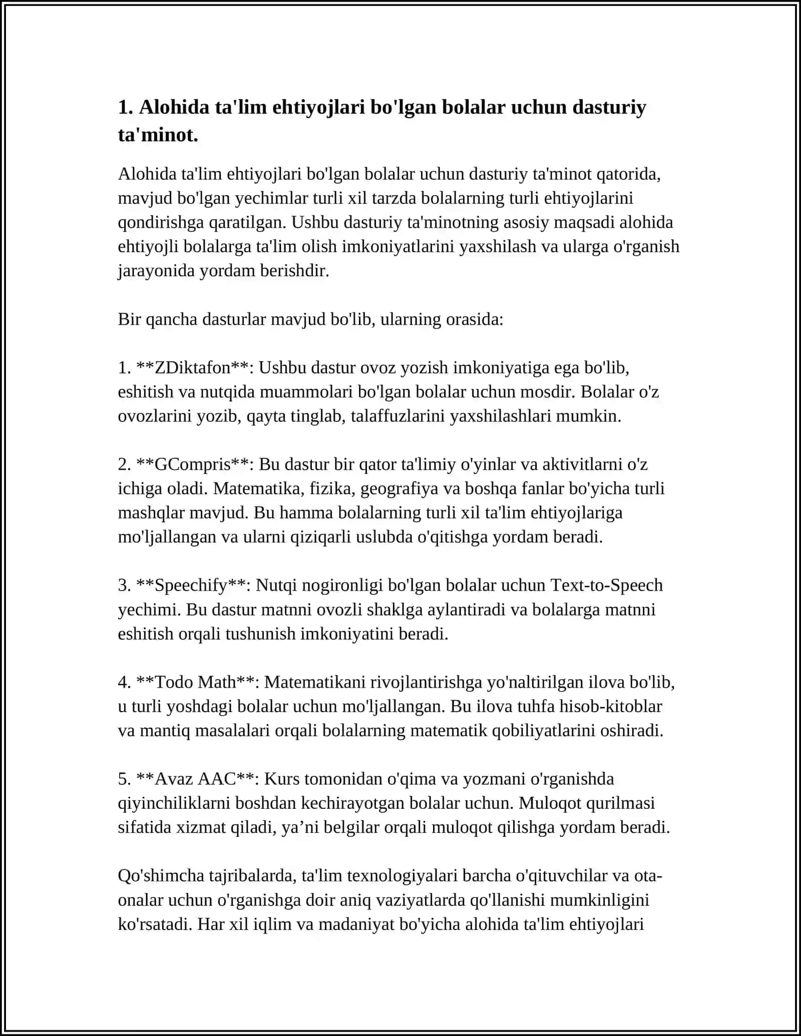 Alohida ta'lim ehtiyojlari bo'lgan bolalar uchun dasturiy ta'minot 3