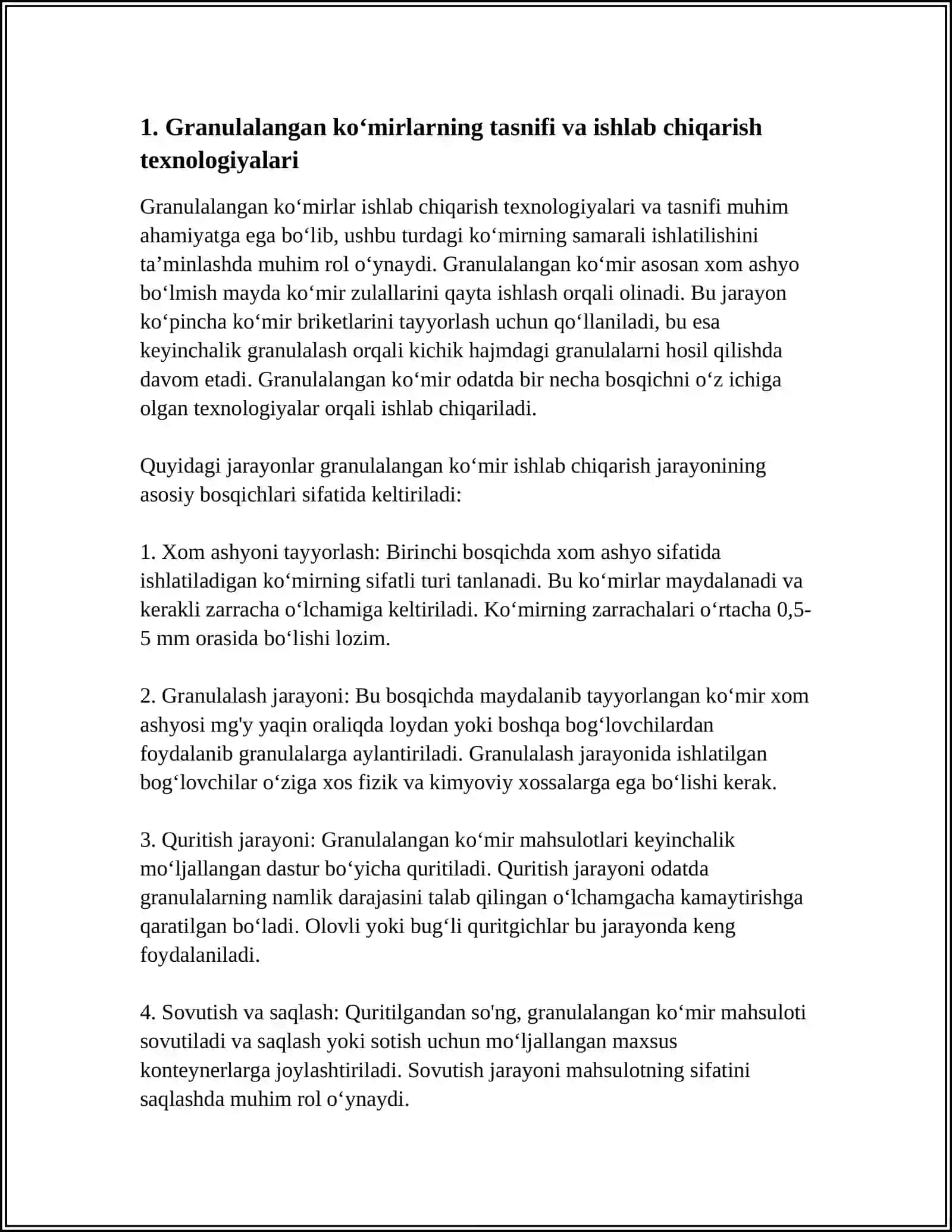 Granulalangan koʻmirlar.FAOLLANTIRILGAN KISLOTALARNING FIZIK KIMYOVIY XOSSALARI 3
