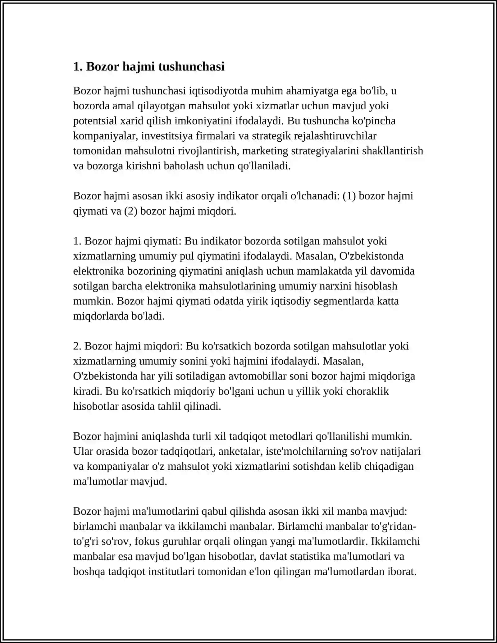 BOZOR HAJMINI ANIQLASHDA EKONOMETRIK MODELLARDAN FOYDALANISH 3