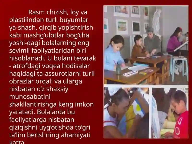 "Tasviriy faoliyatga o‘rgatishning maqsadi. Applikatsiya - amaliy san’at turi sifatida. MTTda applikatsiya turlari" 3