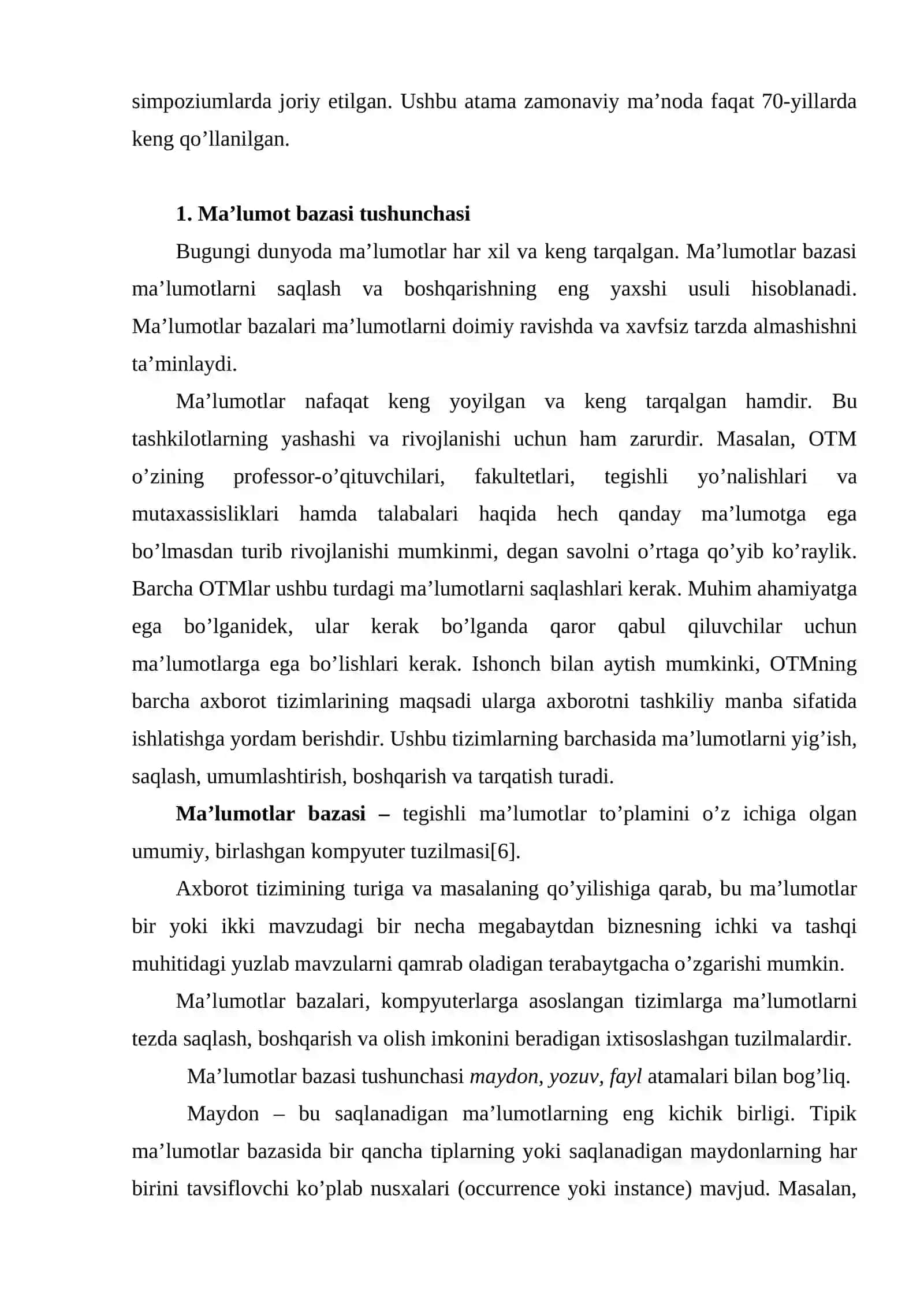 Ma’lumotlar bazasi texnologiyalari fani 3